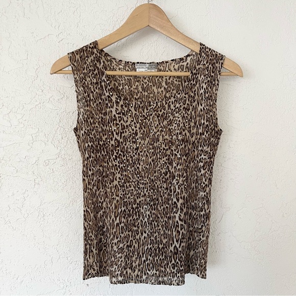 Alberto Makali Leopard Print Sequin Square Neck Blouse Top - Picture 1 of 9